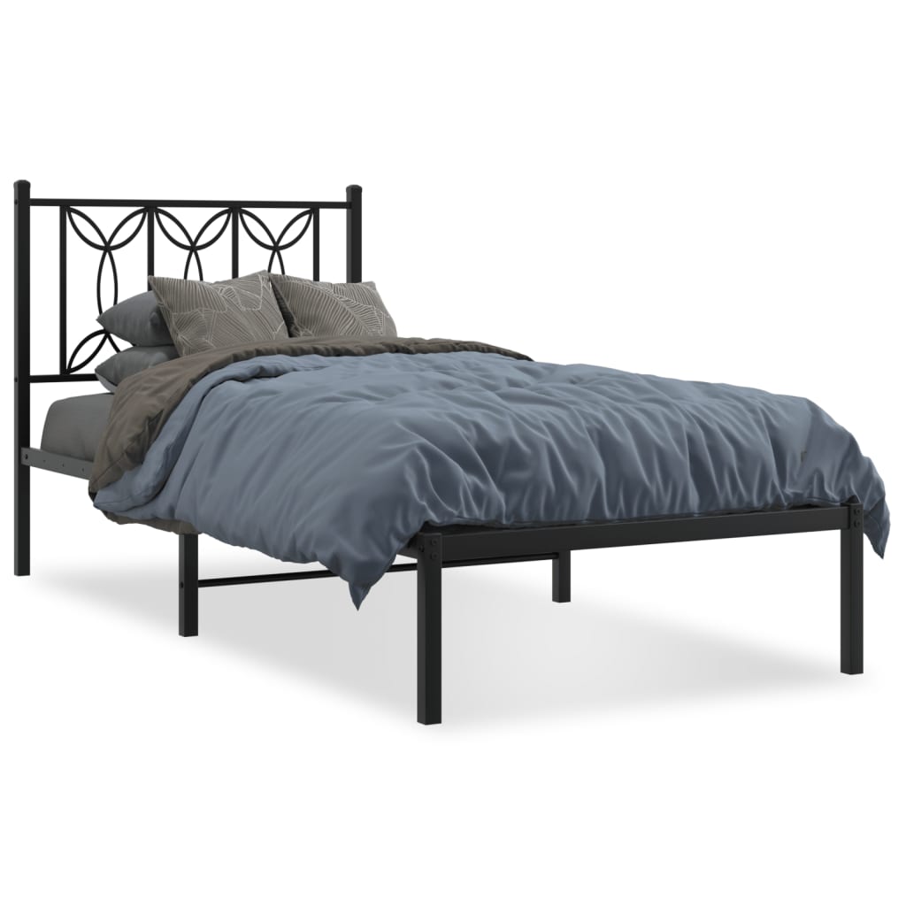 Sengeramme i metall med hodegavl svart 90x190 cm