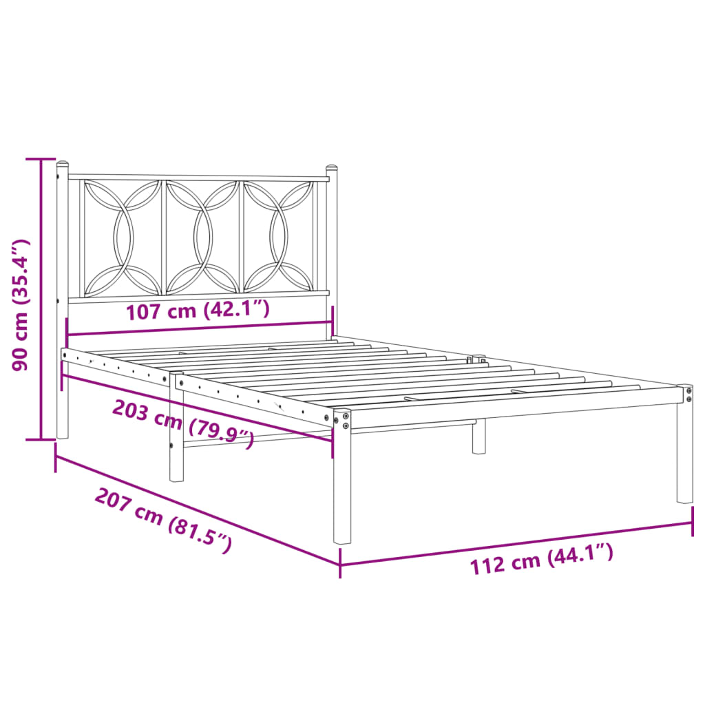 Sengeramme i metall med hodegavl svart 107x203 cm