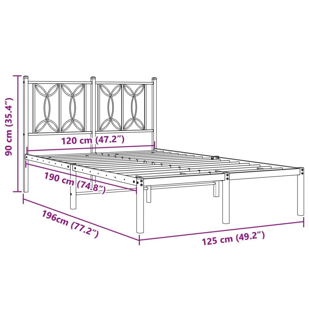 Sengeramme i metall med hodegavl svart 120x190 cm