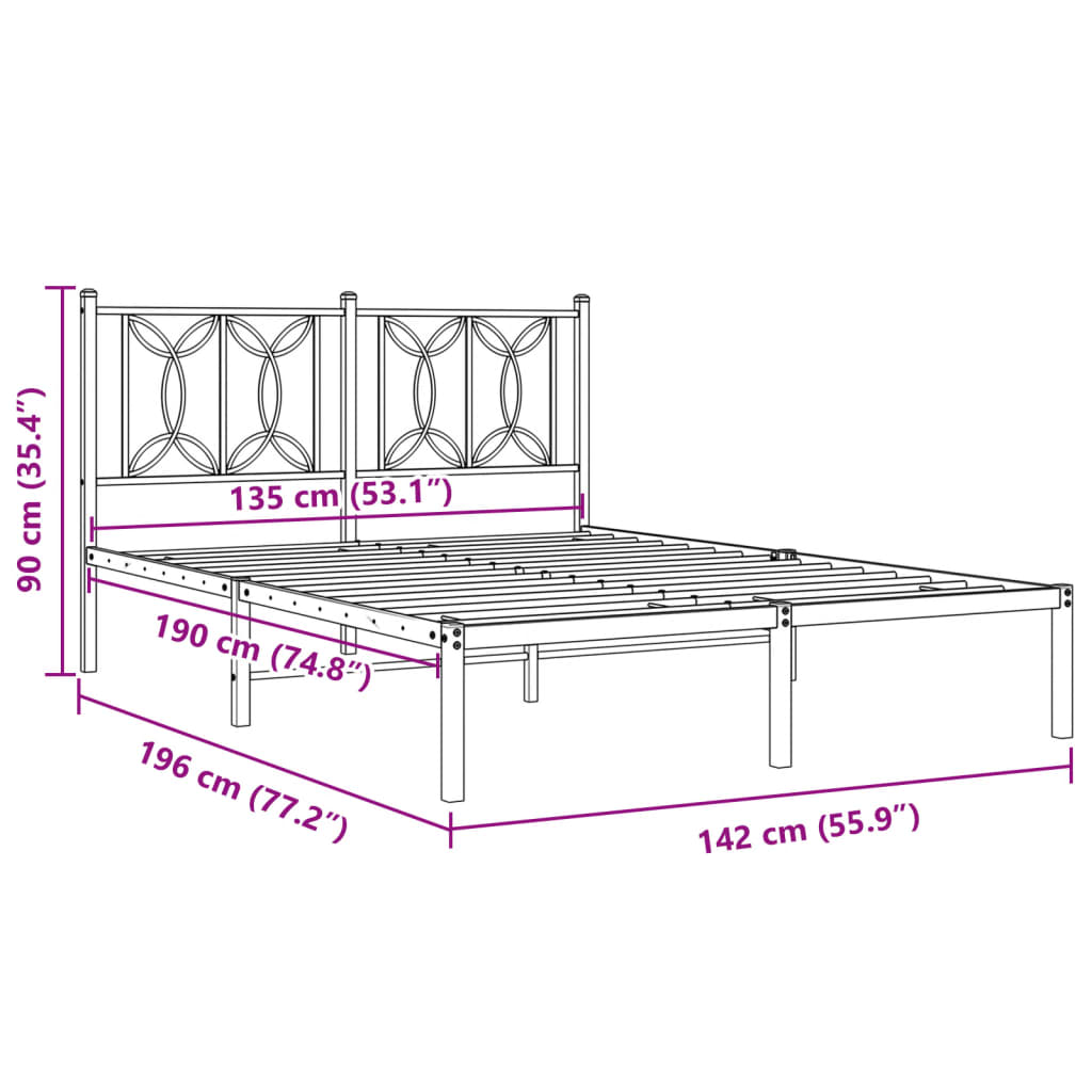 Sengeramme i metall med hodegavl svart 135x190 cm
