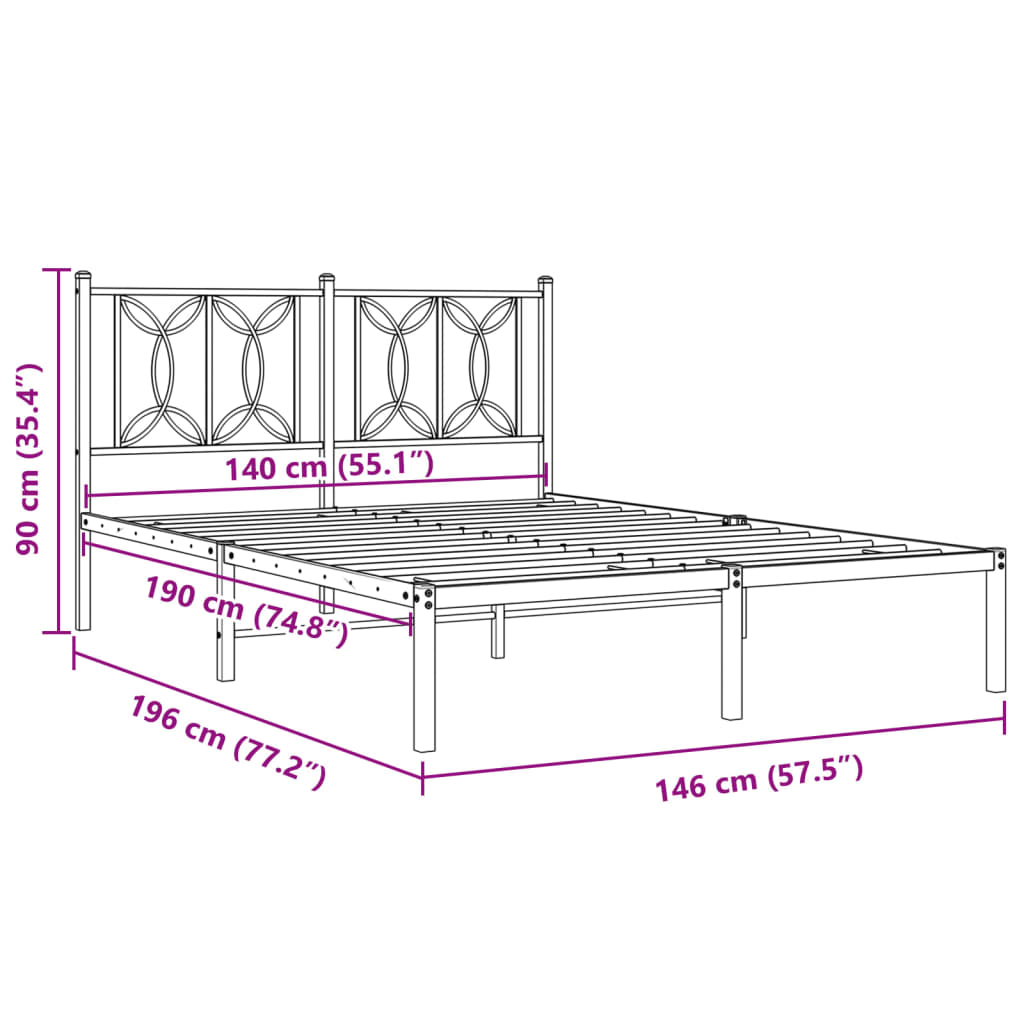 Sengeramme i metall med hodegavl svart 140x190 cm