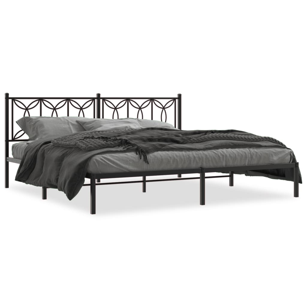 Sengeramme i metall med sengegavl svart 193x203 cm