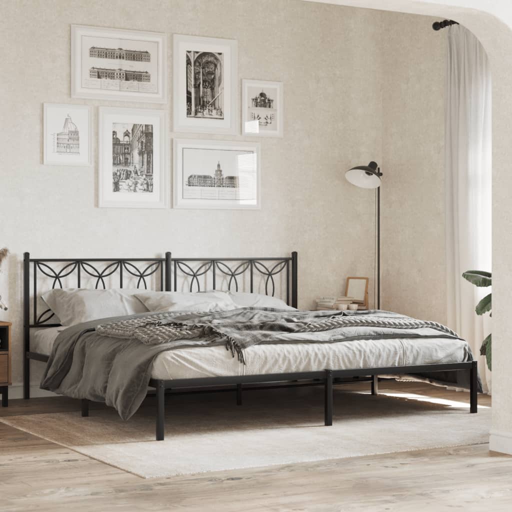 Sengeramme i metall med sengegavl svart 193x203 cm