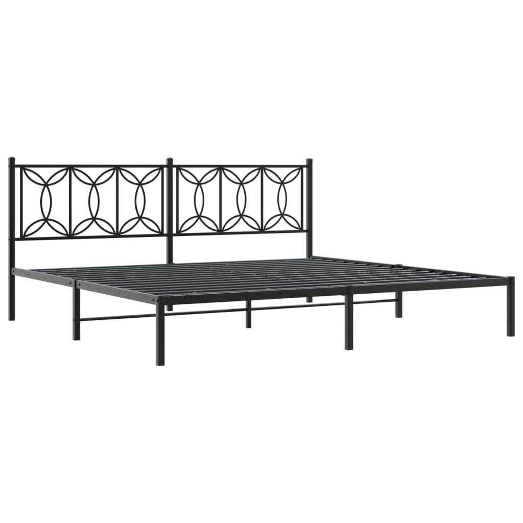 Sengeramme i metall med sengegavl svart 200x200 cm