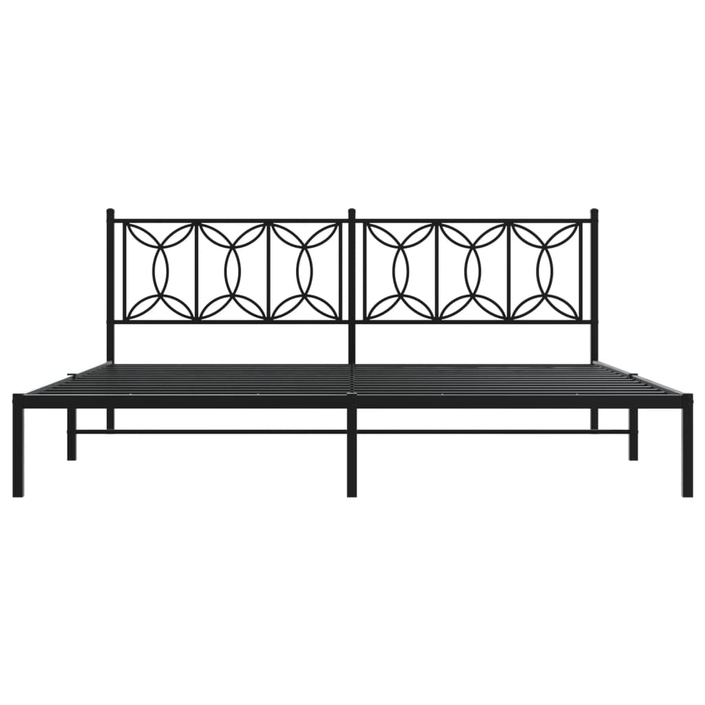 Sengeramme i metall med sengegavl svart 200x200 cm