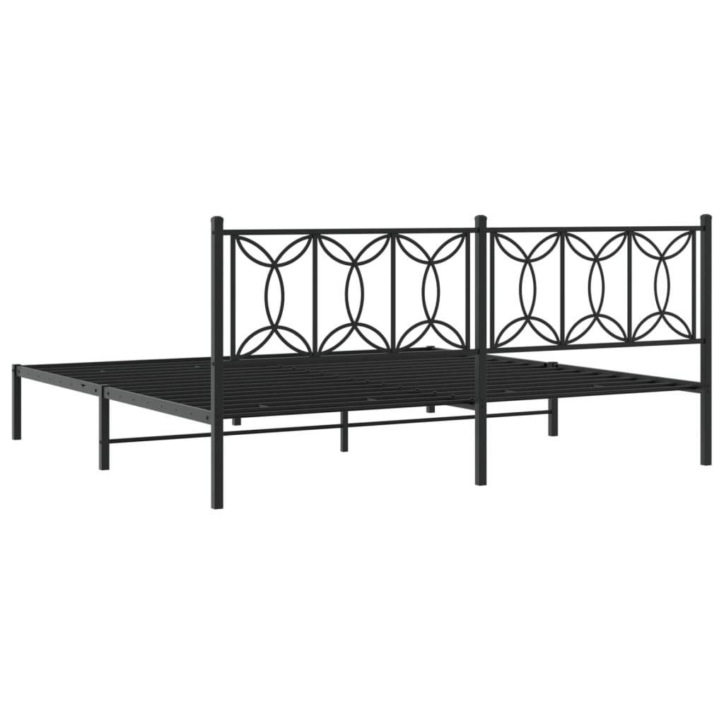 Sengeramme i metall med sengegavl svart 200x200 cm