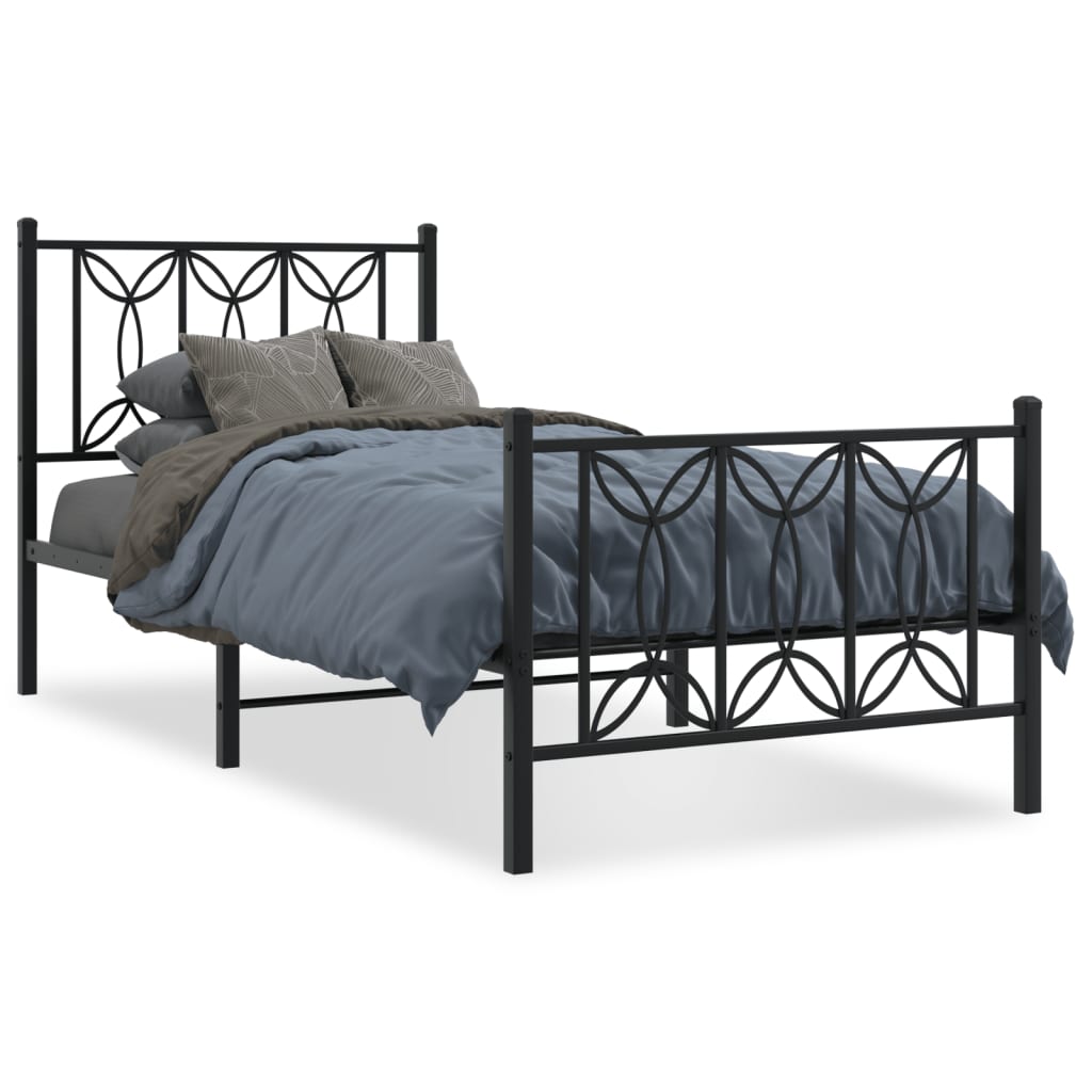 Sengeramme i metall med hode- og fotgavl svart 75x190 cm