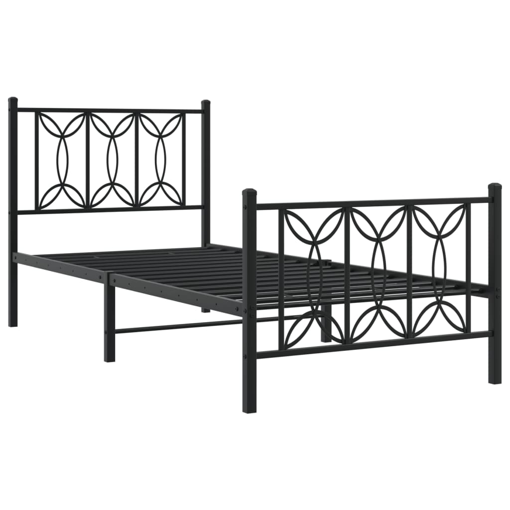 Sengeramme i metall med hode- og fotgavl svart 90x190 cm