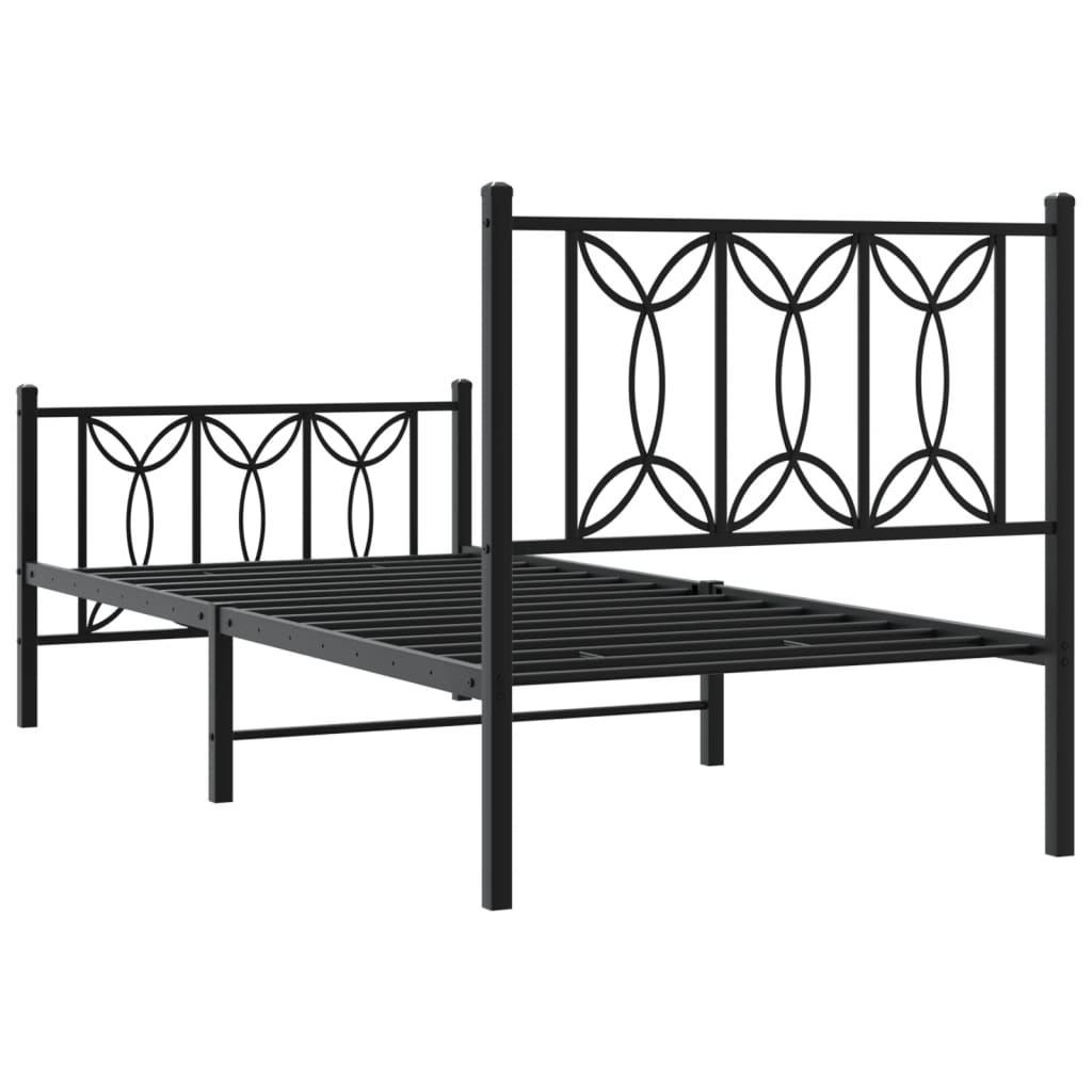 Sengeramme i metall med hode- og fotgavl svart 90x190 cm