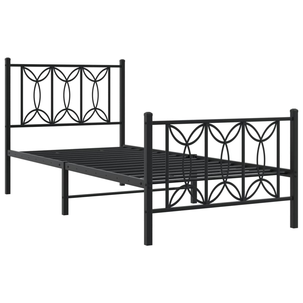Sengeramme i metall med hode- og fotgavl svart 90x200 cm