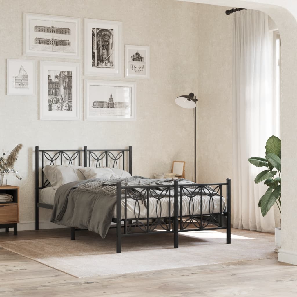 Sengeramme i metall med hode- og fotgavl svart 120x190 cm