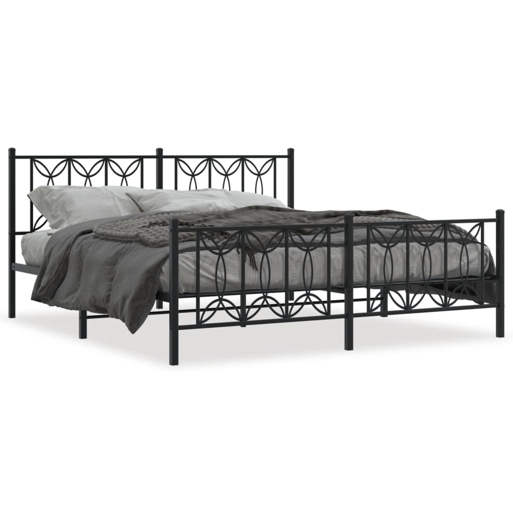 Sengeramme i metall med hode- og fotgavl svart 183x213 cm