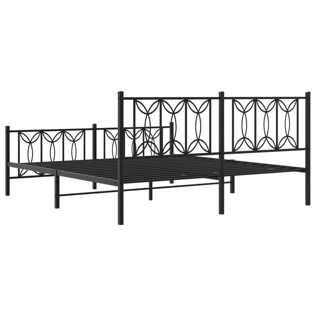 Sengeramme i metall med hode- og fotgavl svart 183x213 cm