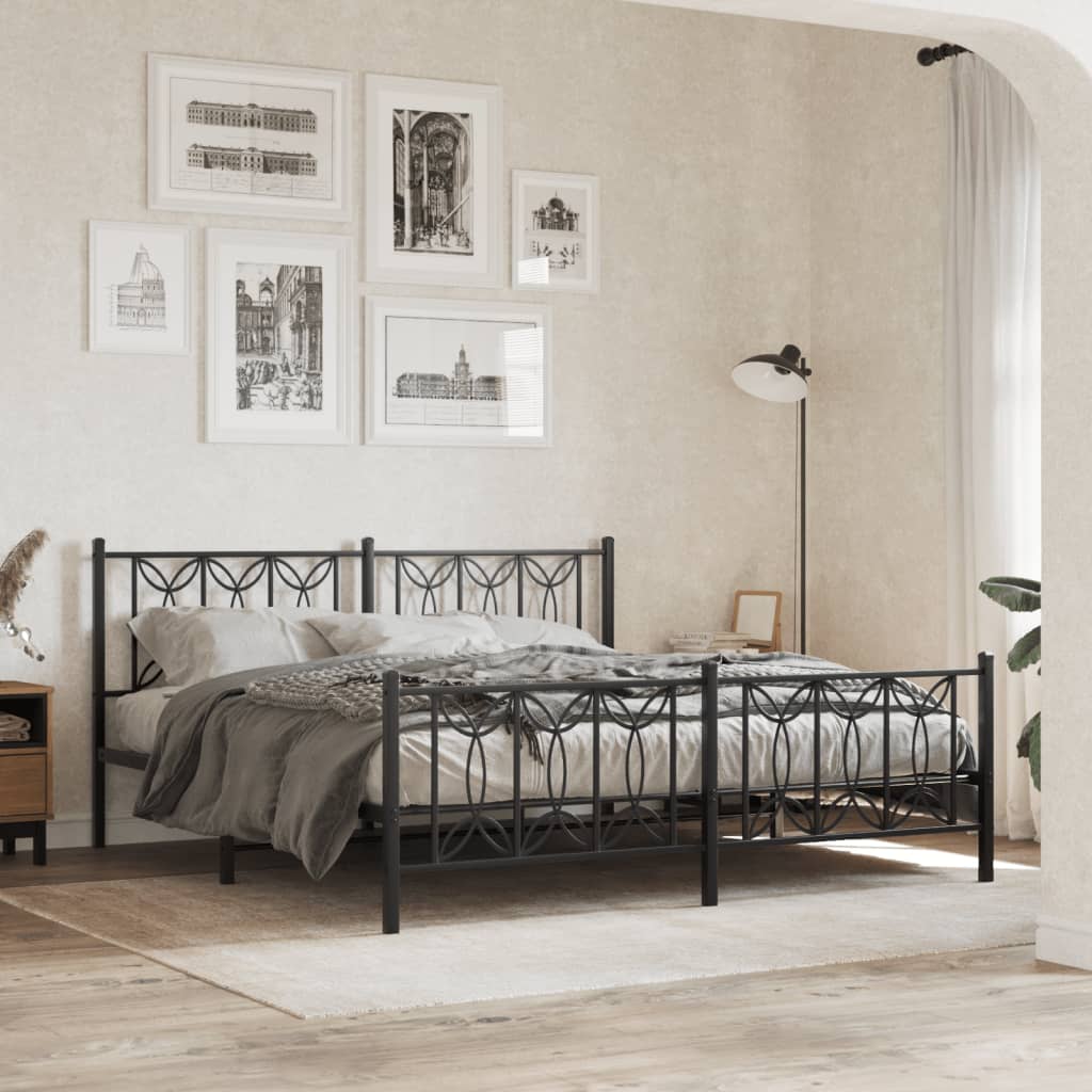 Sengeramme i metall med hode- og fotgavl svart 183x213 cm