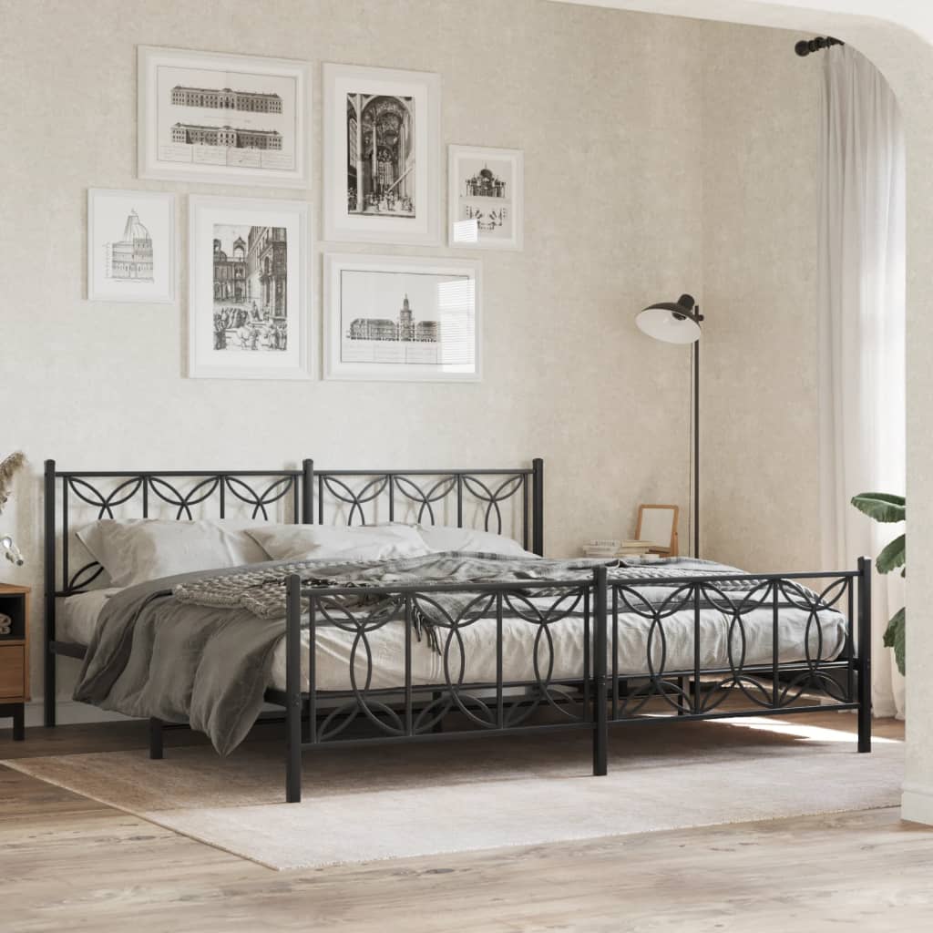 Sengeramme i metall med hode- og fotgavl svart 193x203 cm