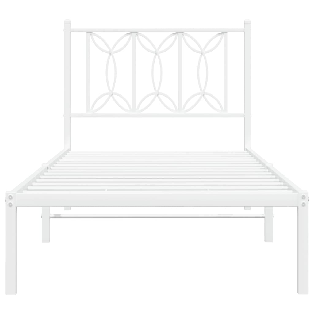 Sengeramme i metall uten madrass med hodegavl hvit 75x190 cm