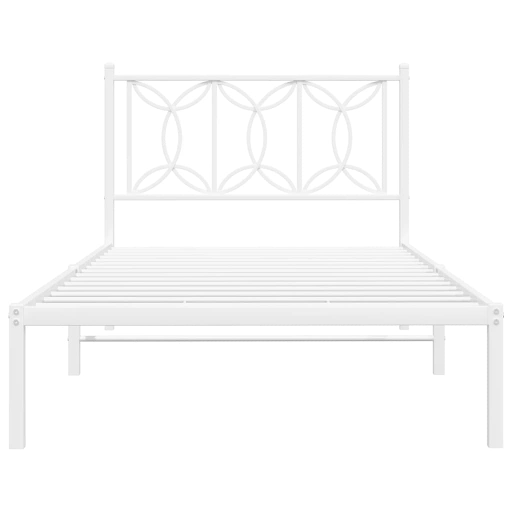 Sengeramme i metall med hodegavl hvit 107x203 cm