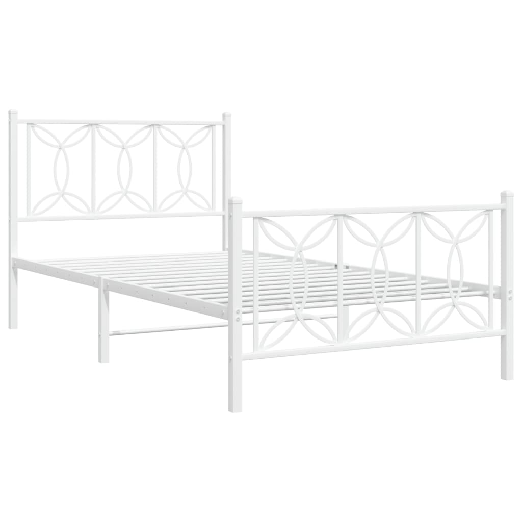 Sengeramme i metall med hode- og fotgavl hvit 107x203 cm