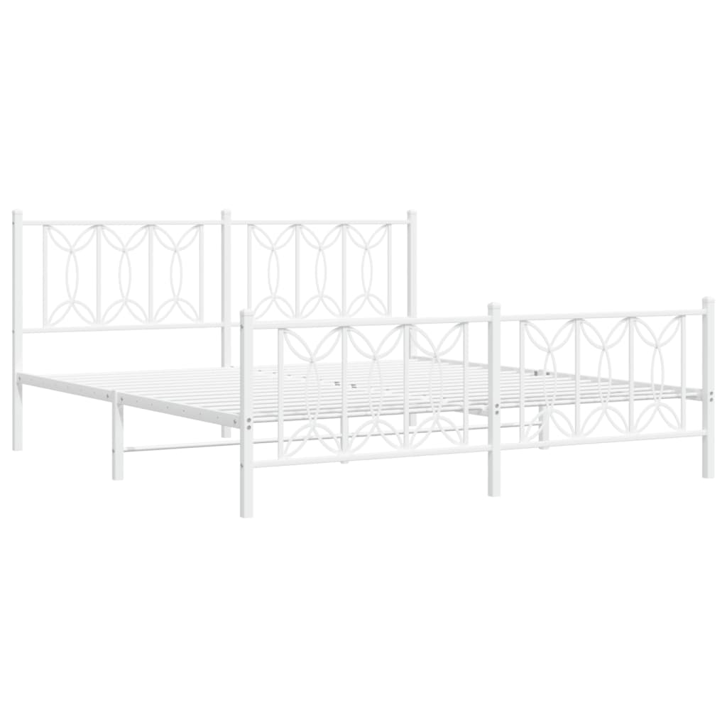 Sengeramme i metall med hode- og fotgavl hvit 183x213 cm
