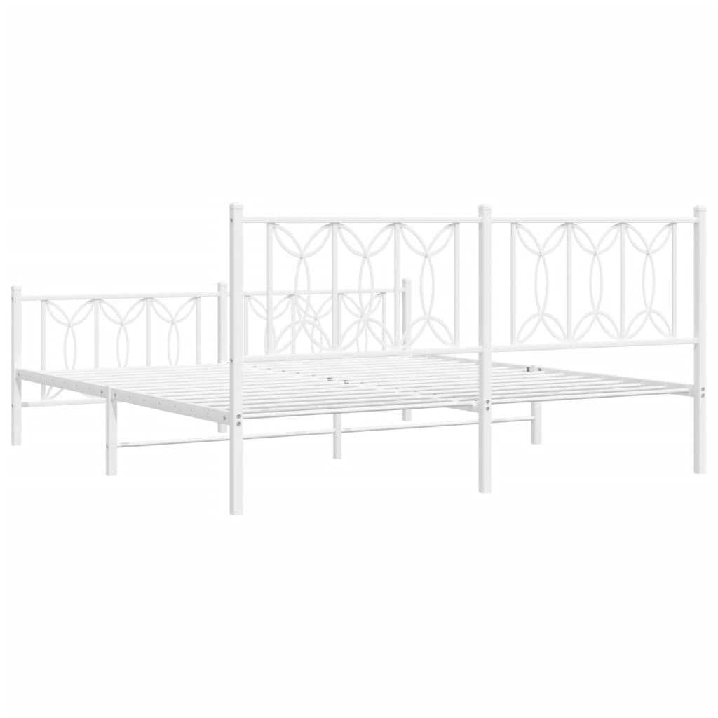 Sengeramme i metall med hode- og fotgavl hvit 183x213 cm