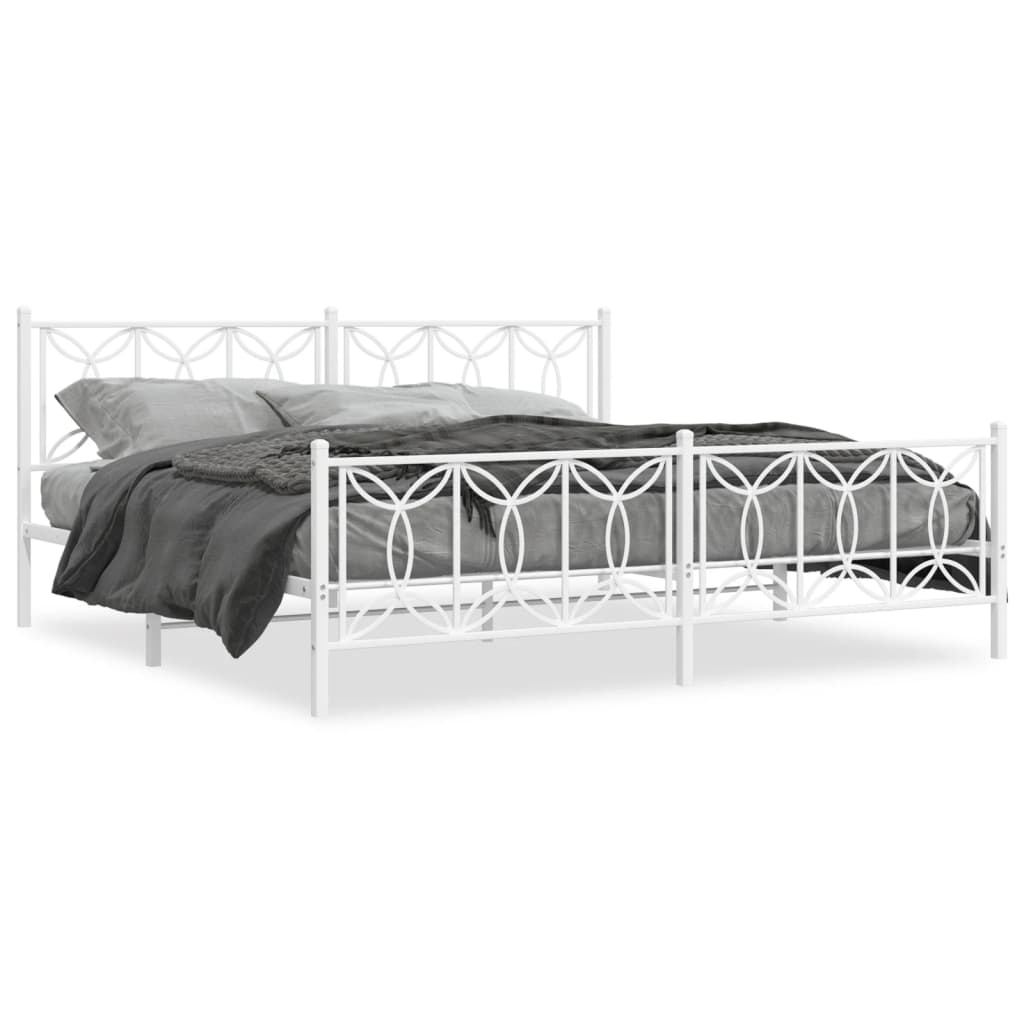 Sengeramme i metall med hode- og fotgavl hvit 200x200 cm
