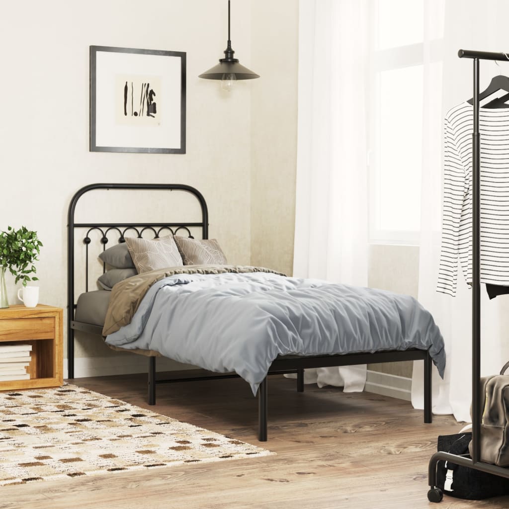 Sengeramme i metall med hodegavl svart 75x190 cm