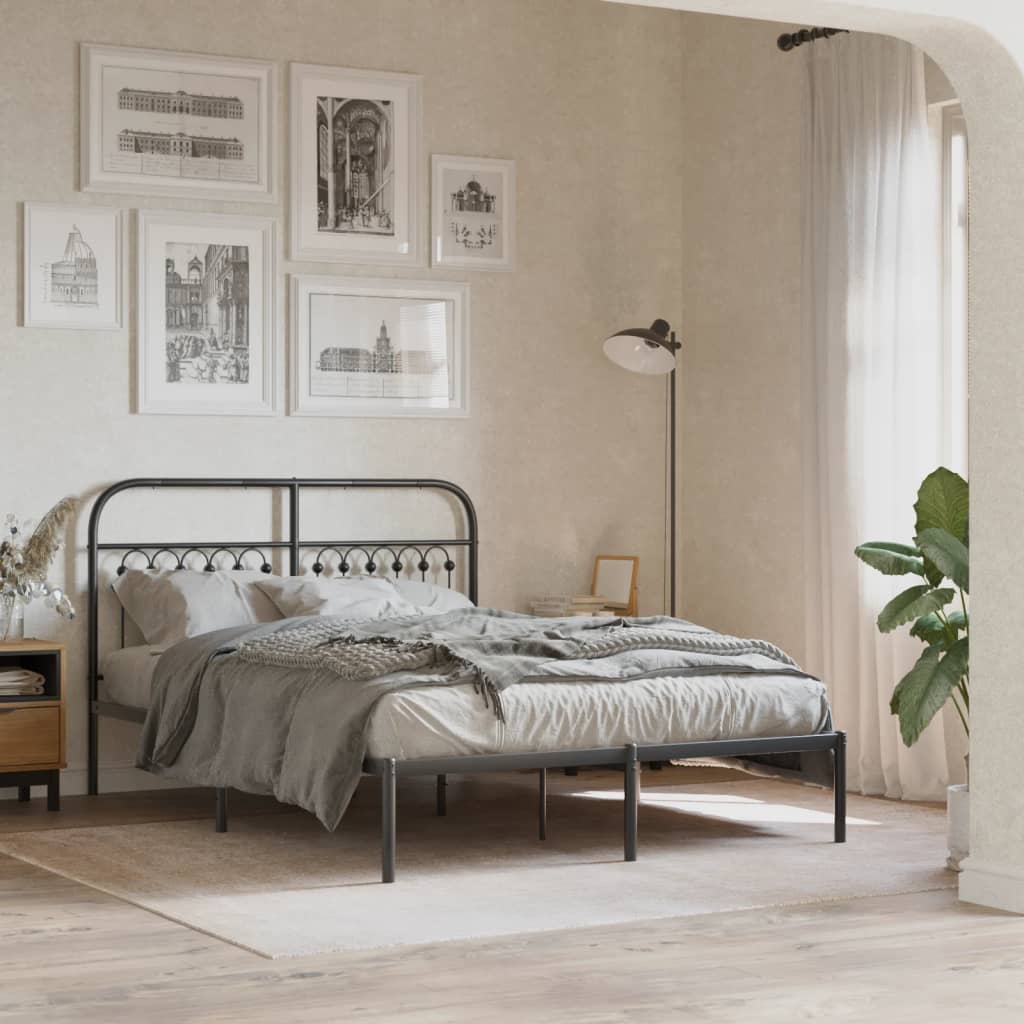 Sengeramme i metall med hodegavl svart 140x190 cm