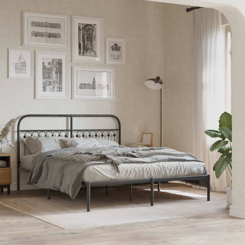 Sengeramme i metall med sengegavl svart 150x200 cm