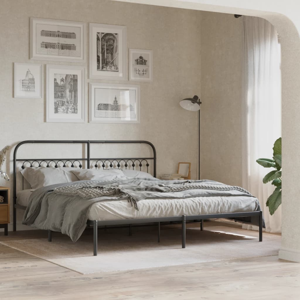 Sengeramme i metall med sengegavl svart 183x203 cm
