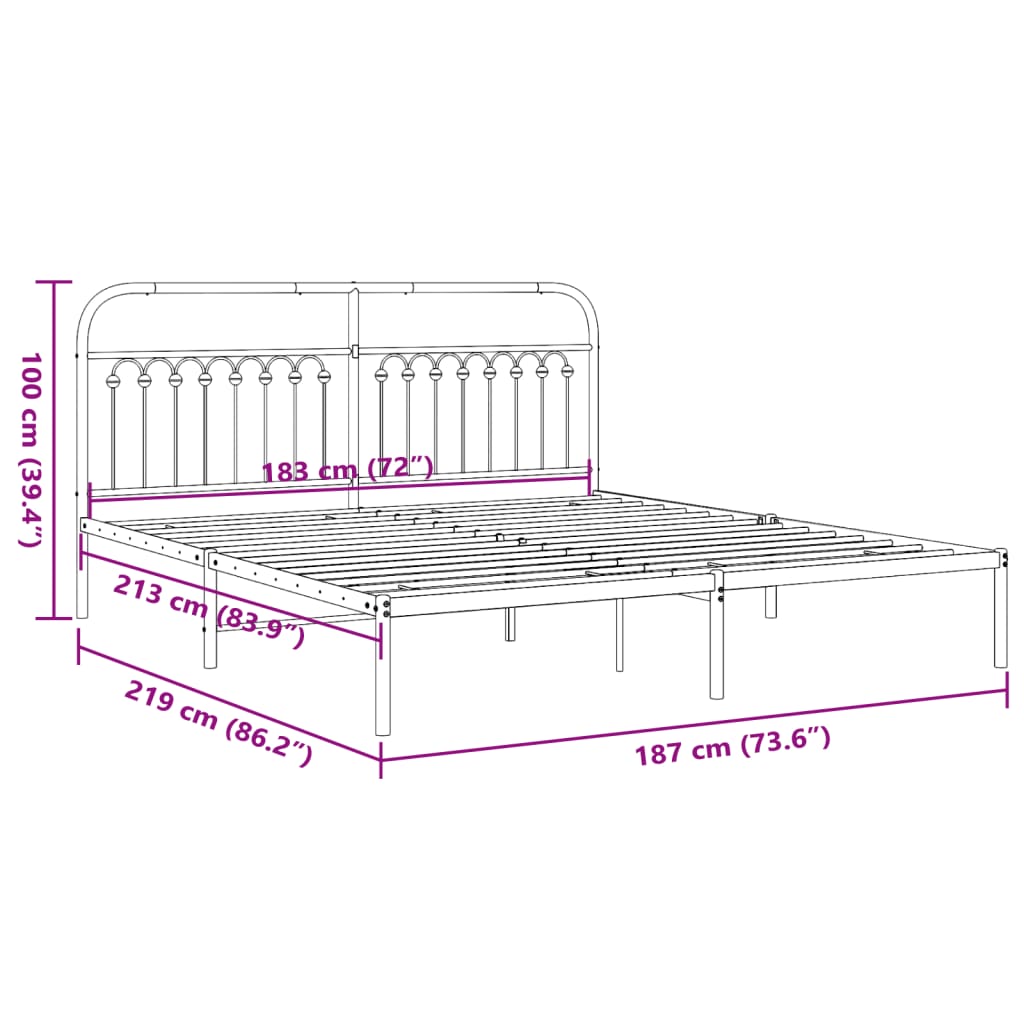 Sengeramme i metall med sengegavl svart 183x213 cm