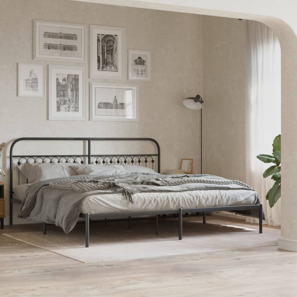 Sengeramme i metall med sengegavl svart 193x203 cm