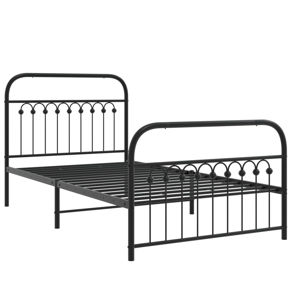 Sengeramme i metall med hode- og fotgavl svart 100x190 cm