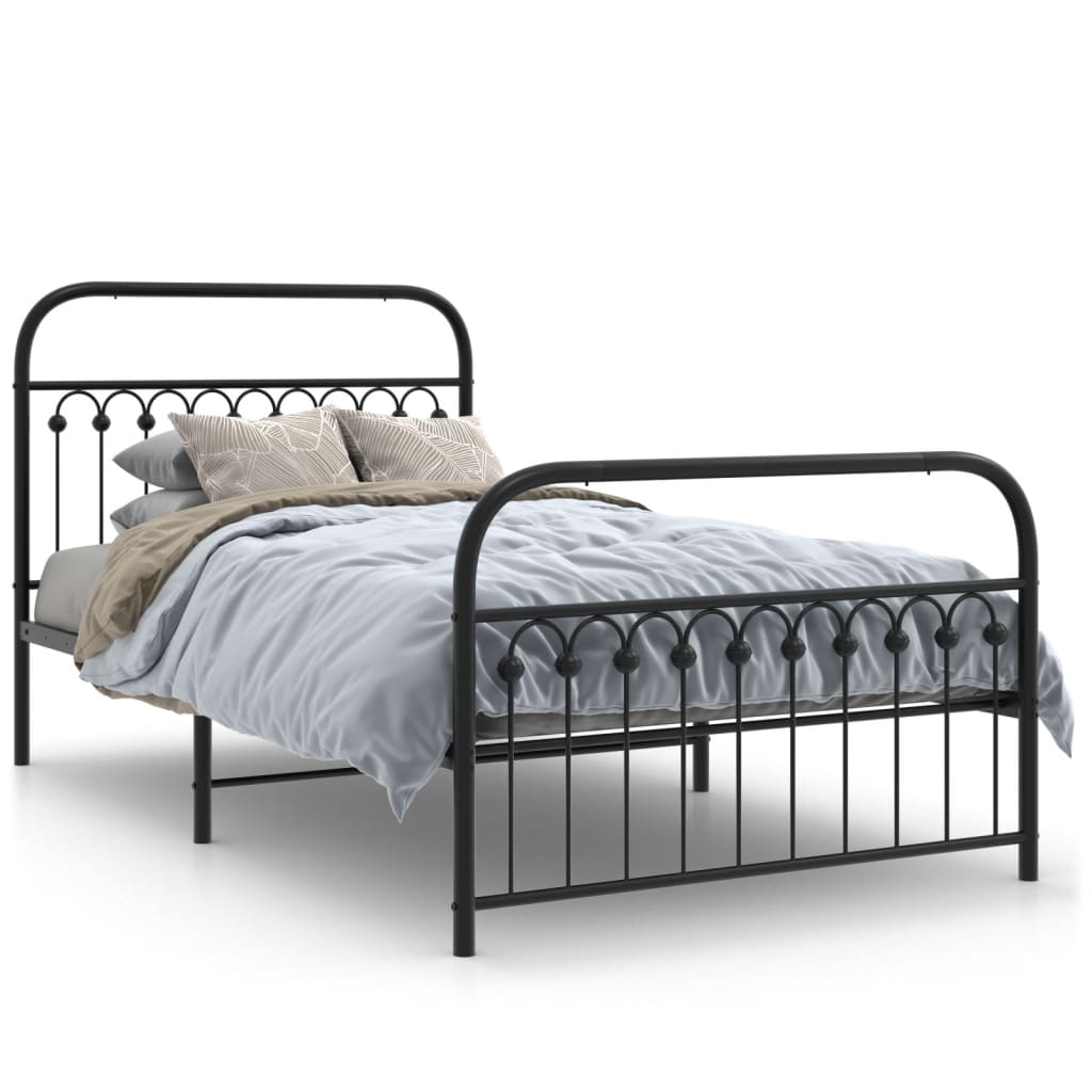 Sengeramme i metall med hode- og fotgavl svart 107x203 cm
