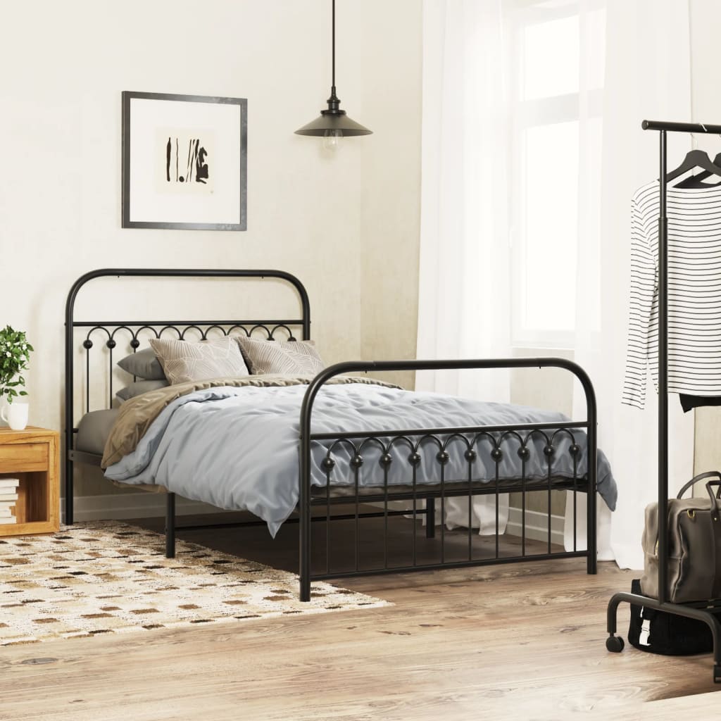 Sengeramme i metall med hode- og fotgavl svart 107x203 cm