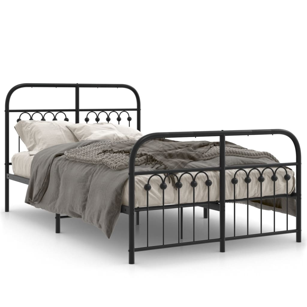 Sengeramme i metall med hode- og fotgavl svart 120x190 cm