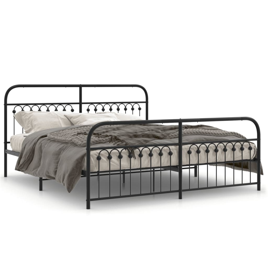 Sengeramme i metall med hode- og fotgavl svart 183x203 cm