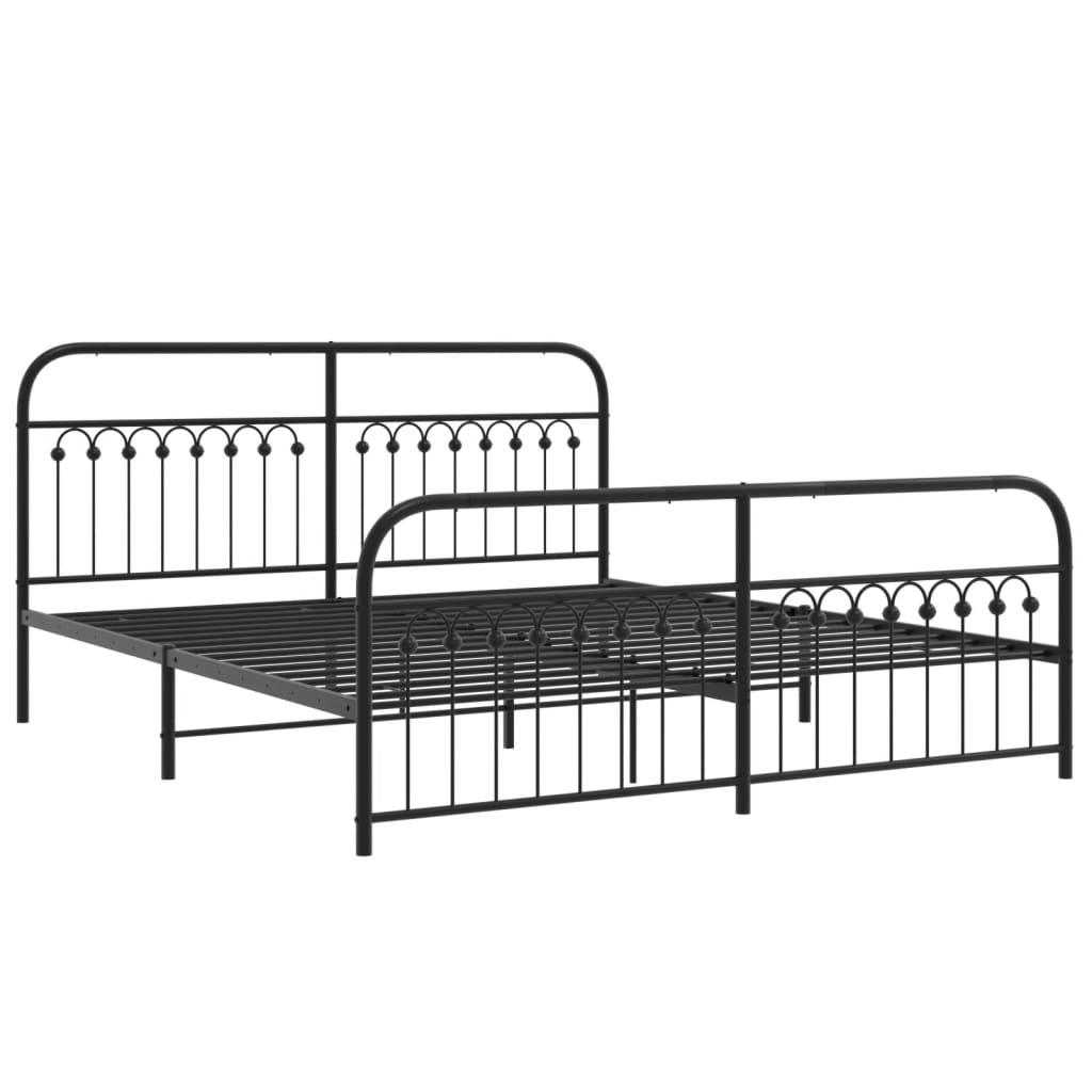 Sengeramme i metall med hode- og fotgavl svart 183x203 cm