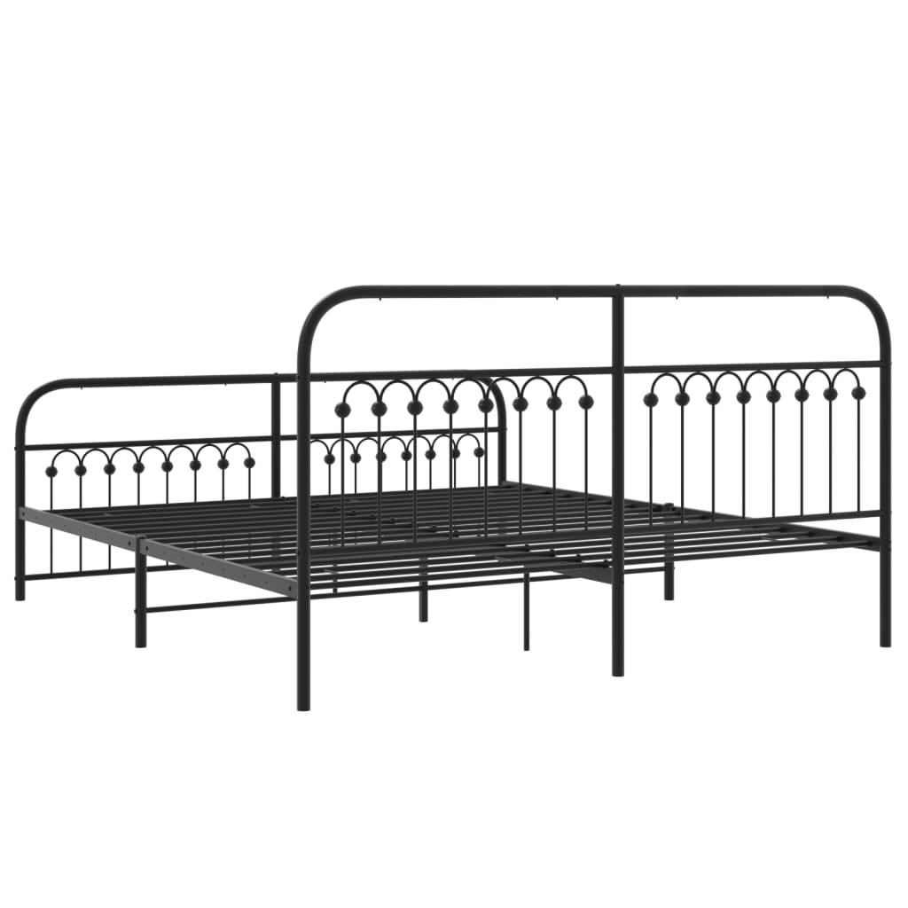 Sengeramme i metall med hode- og fotgavl svart 183x203 cm