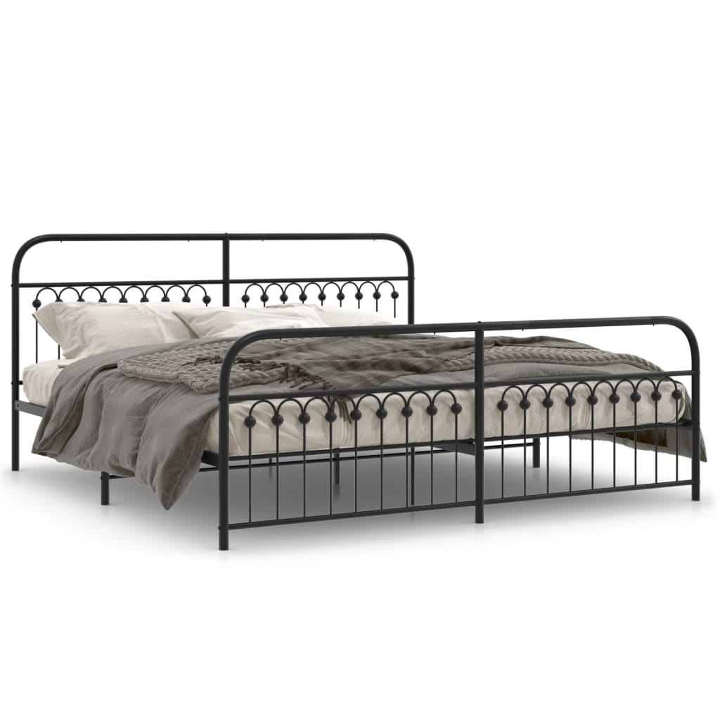 Sengeramme i metall med hode- og fotgavl svart 193x203 cm