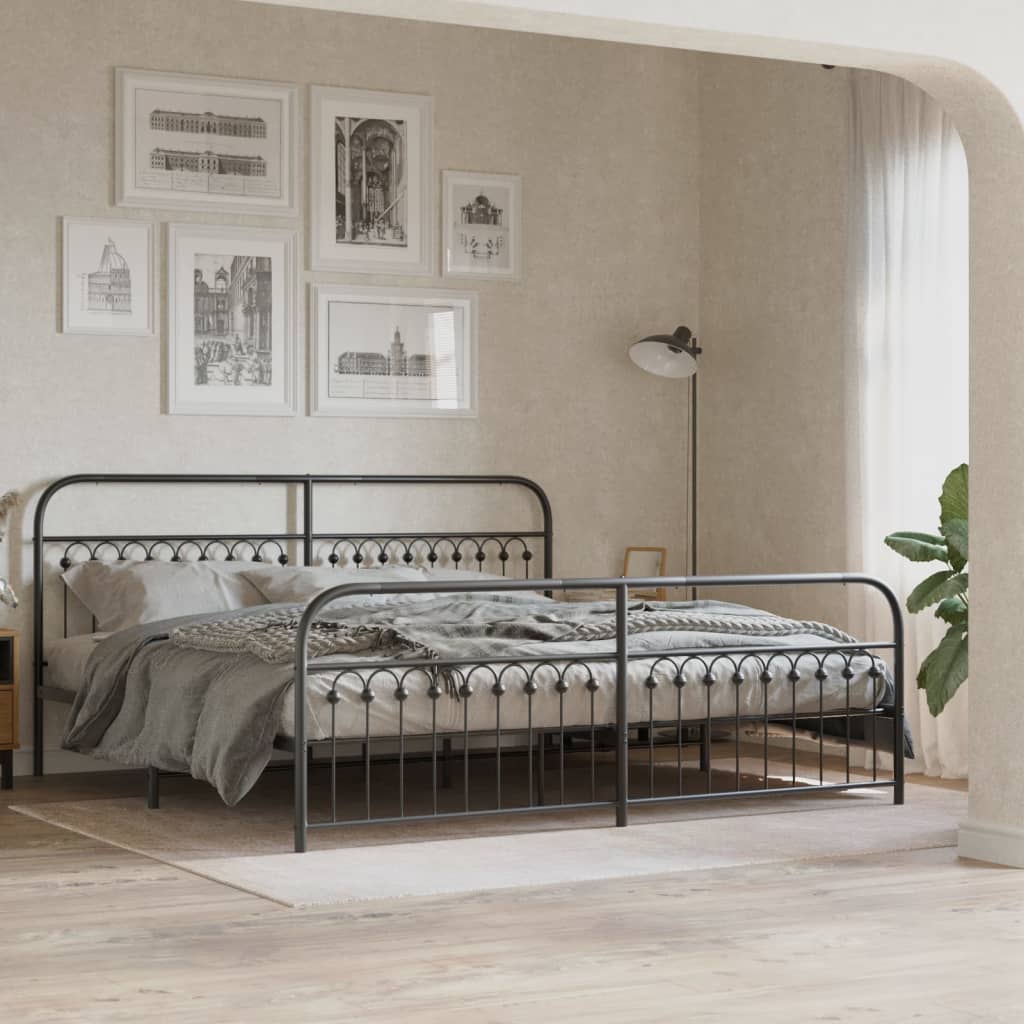 Sengeramme i metall med hode- og fotgavl svart 193x203 cm
