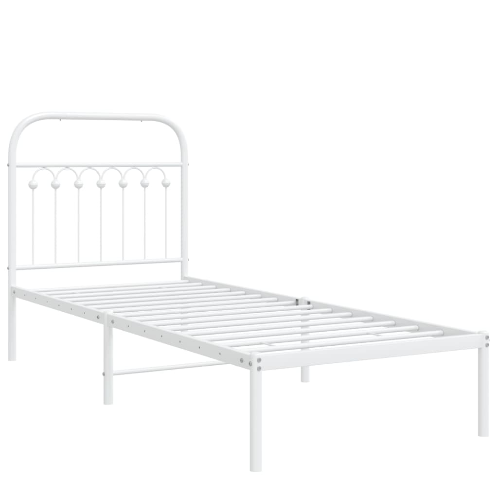 Sengeramme i metall uten madrass med hodegavl hvit 75x190 cm
