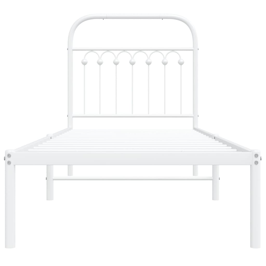 Sengeramme i metall uten madrass med hodegavl hvit 75x190 cm