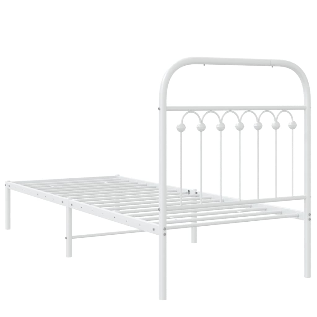 Sengeramme i metall uten madrass med hodegavl hvit 75x190 cm