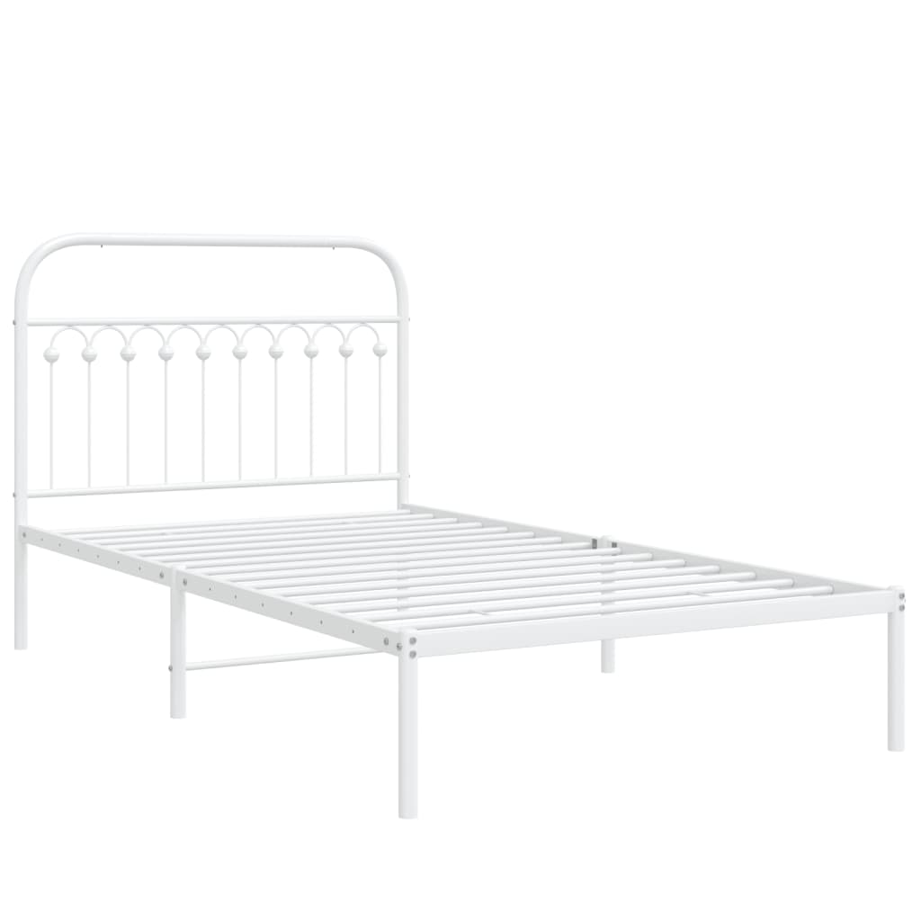 Sengeramme i metall med hodegavl hvit 107x203 cm