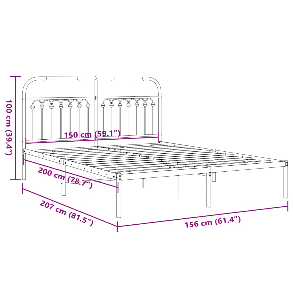 Sengeramme i metall med sengegavl hvit 150x200 cm
