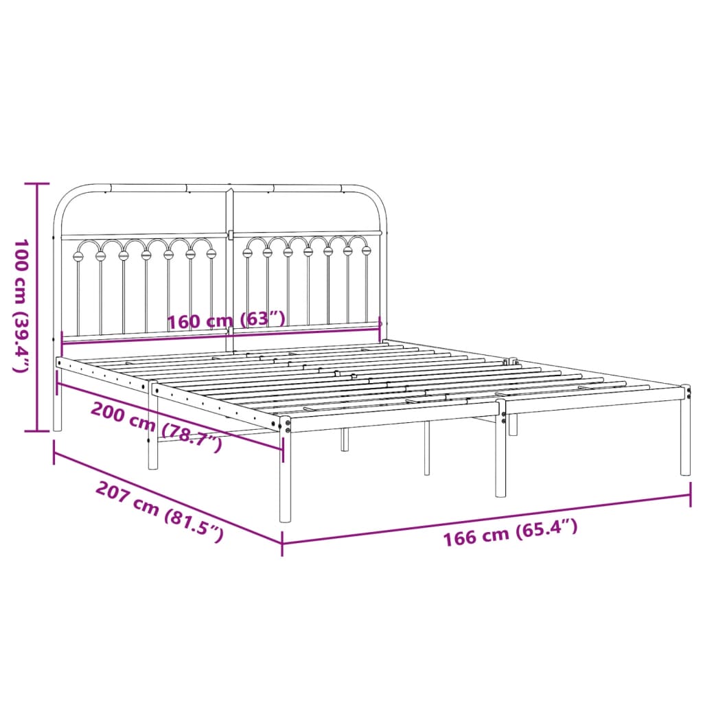 Sengeramme i metall med sengegavl hvit 160x200 cm