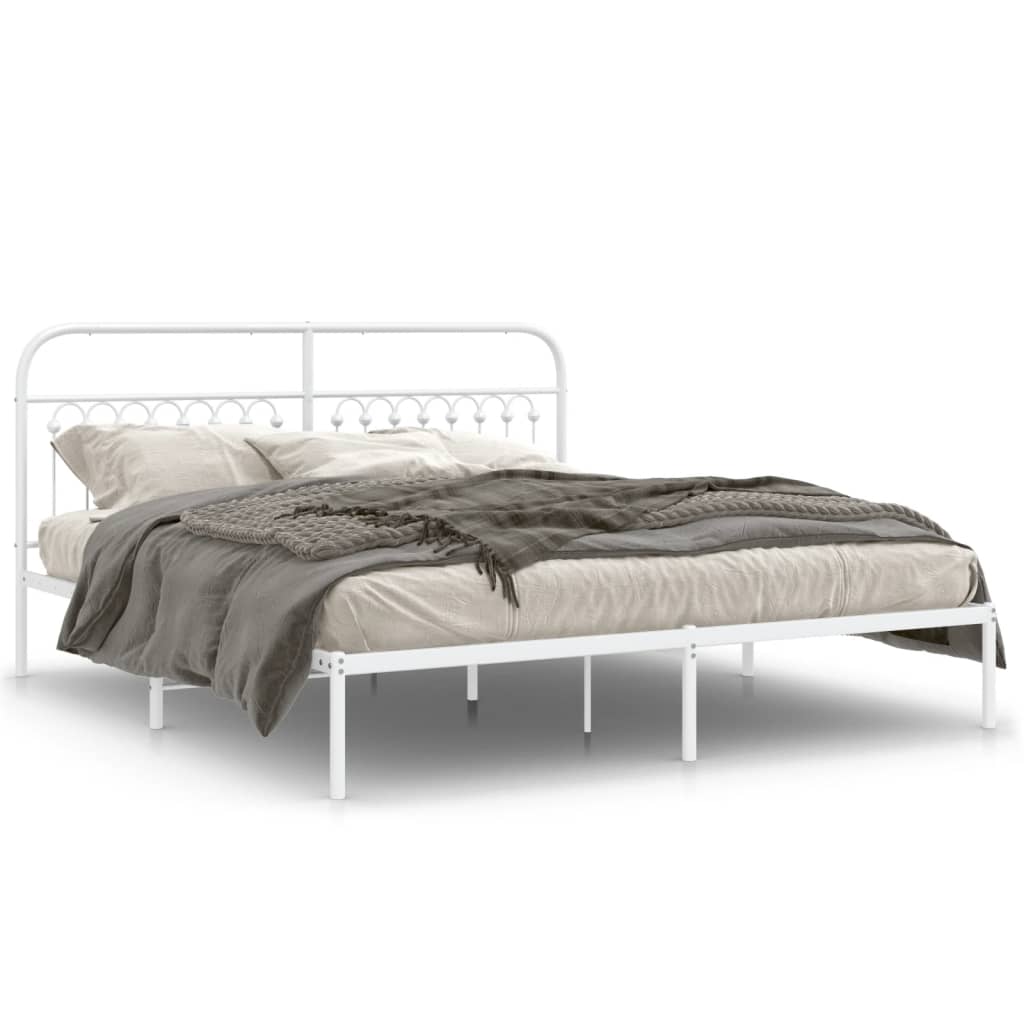 Sengeramme i metall med hodegavl hvit 183x203 cm