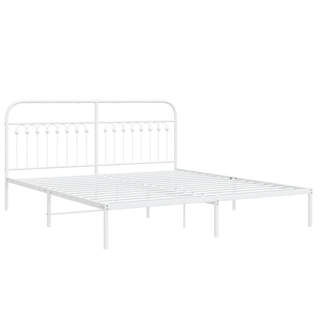 Sengeramme i metall med hodegavl hvit 183x203 cm