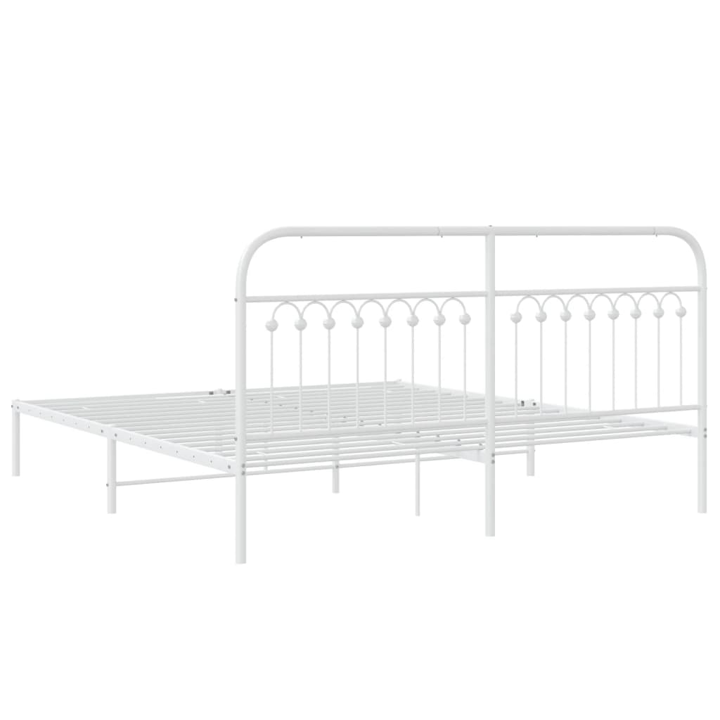 Sengeramme i metall med hodegavl hvit 183x203 cm