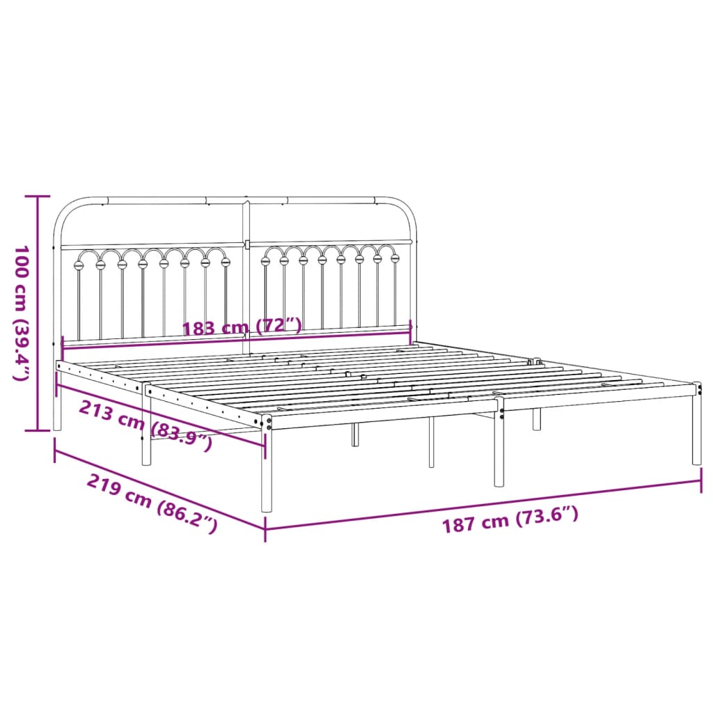 Sengeramme i metall med hodegavl hvit 183x213 cm